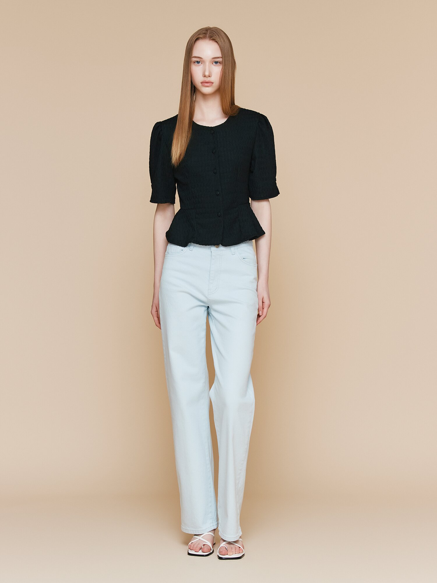 인밴딩 일자핏 데님 팬츠 (ICE BLUE)