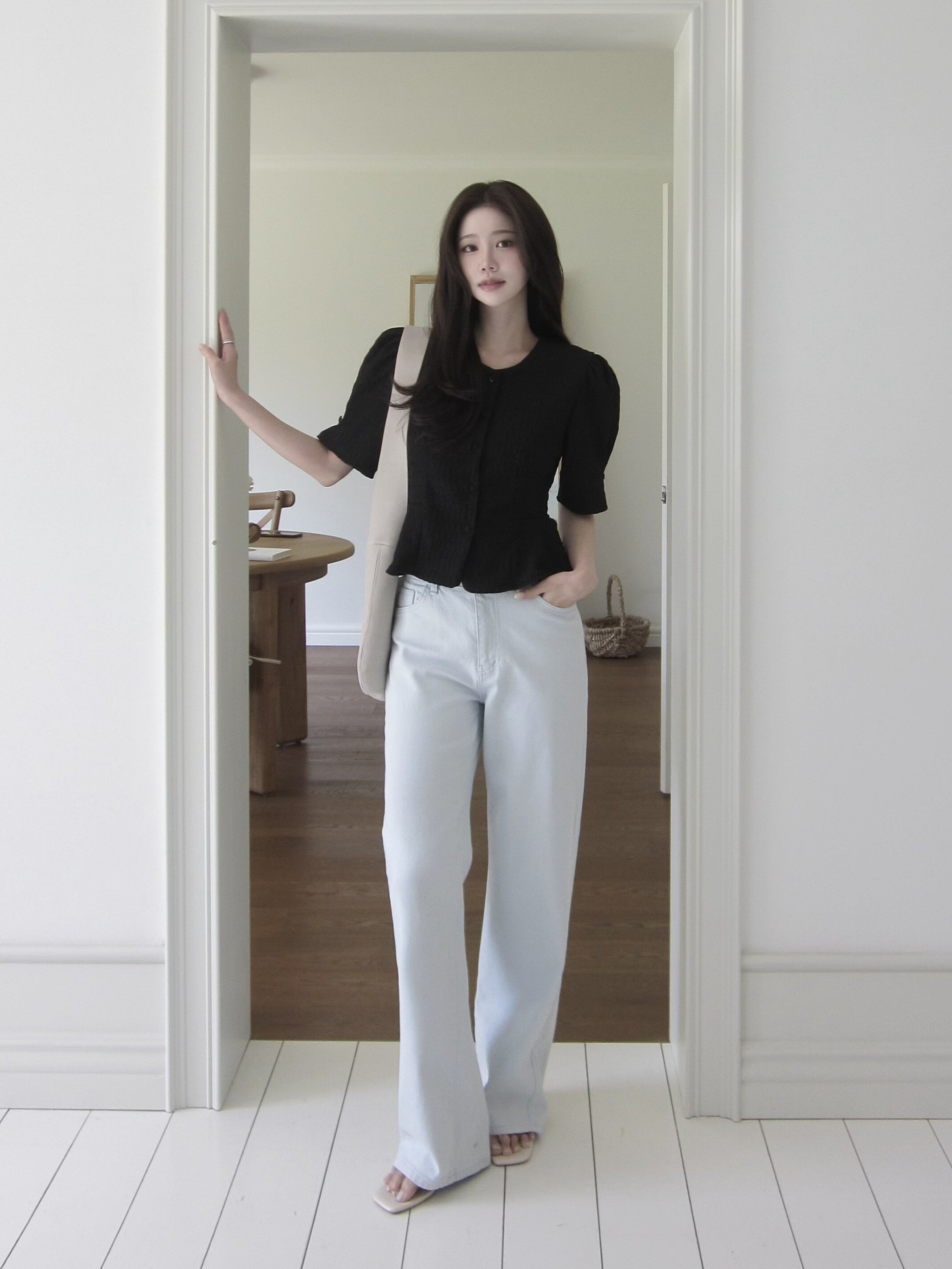 인밴딩 일자핏 데님 팬츠 (ICE BLUE)