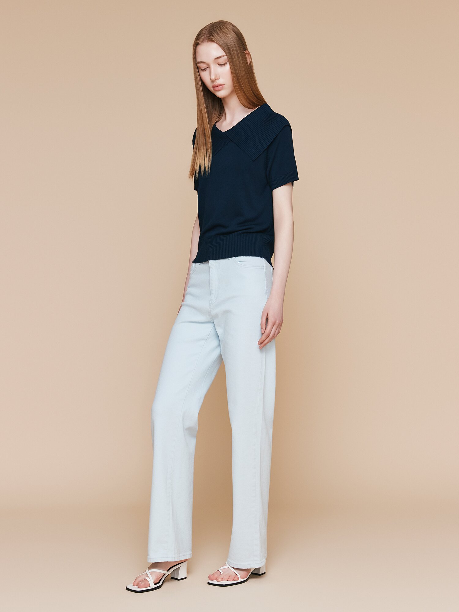인밴딩 일자핏 데님 팬츠 (ICE BLUE)