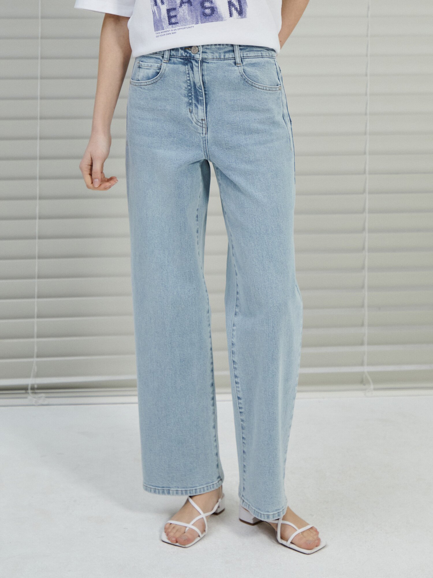 백 밴딩 배기핏 데님 팬츠 (LIGHT BLUE)