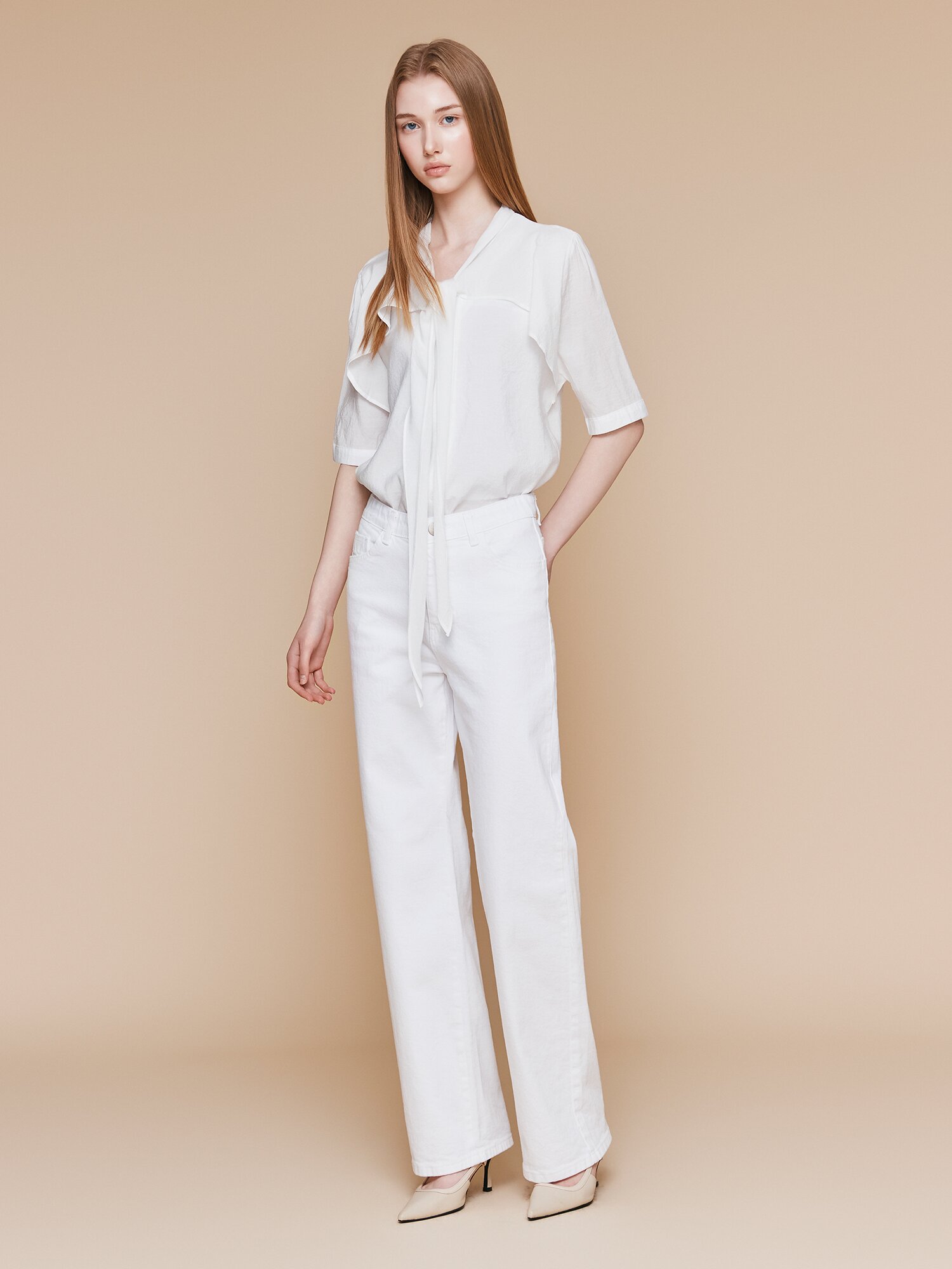 인밴딩 일자핏 데님 팬츠 (WHITE)