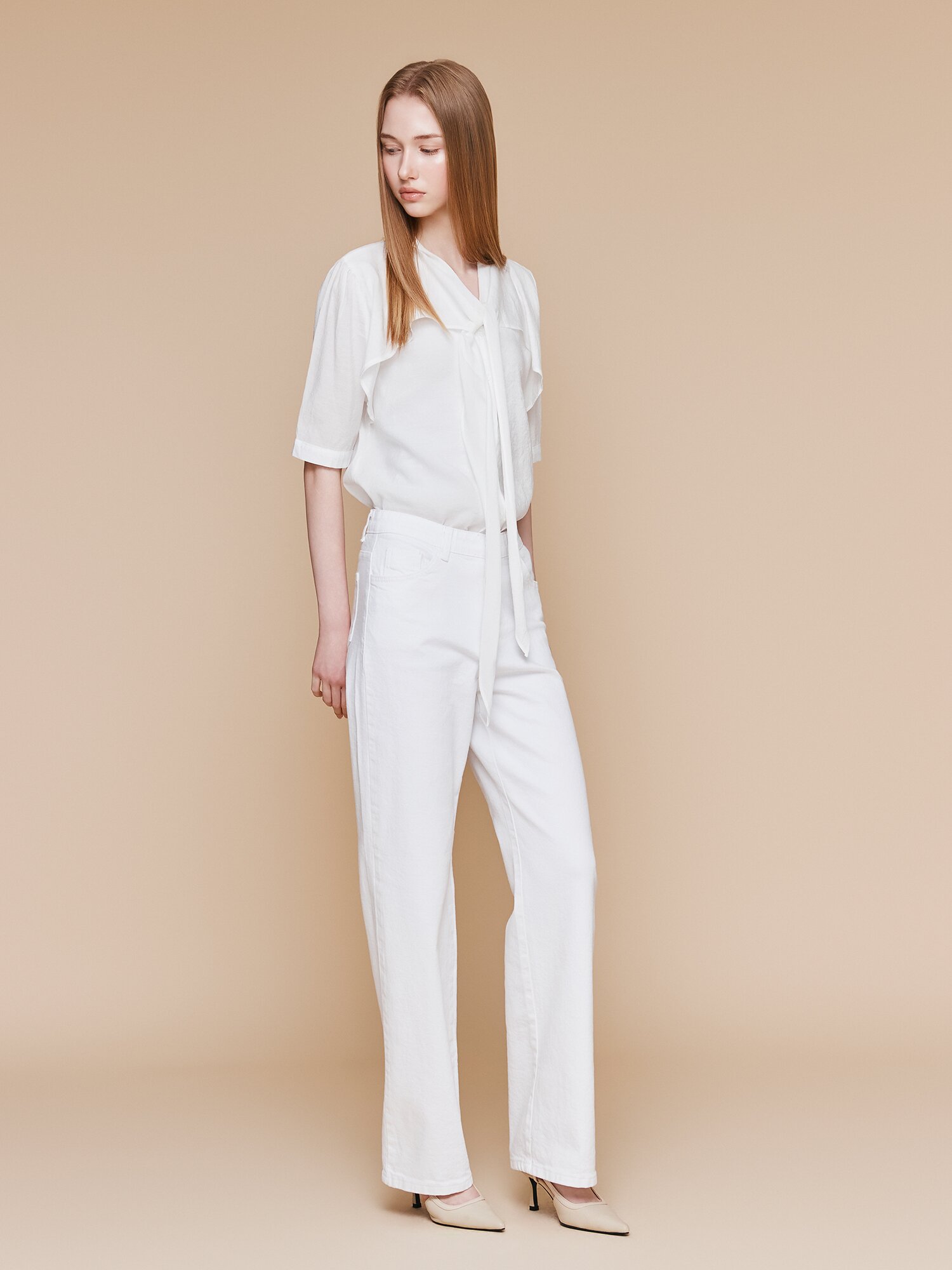 인밴딩 일자핏 데님 팬츠 (WHITE)