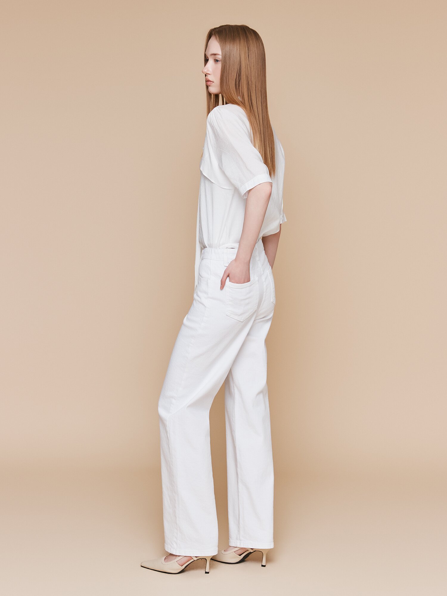 인밴딩 일자핏 데님 팬츠 (WHITE)