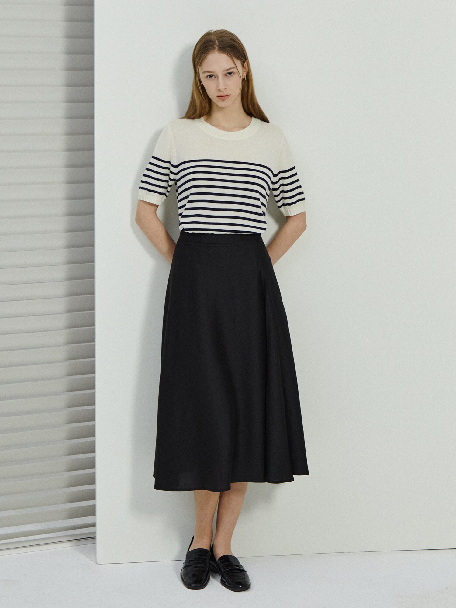 모달 언밸런스 랩 플레어 스커트 (BLACK)