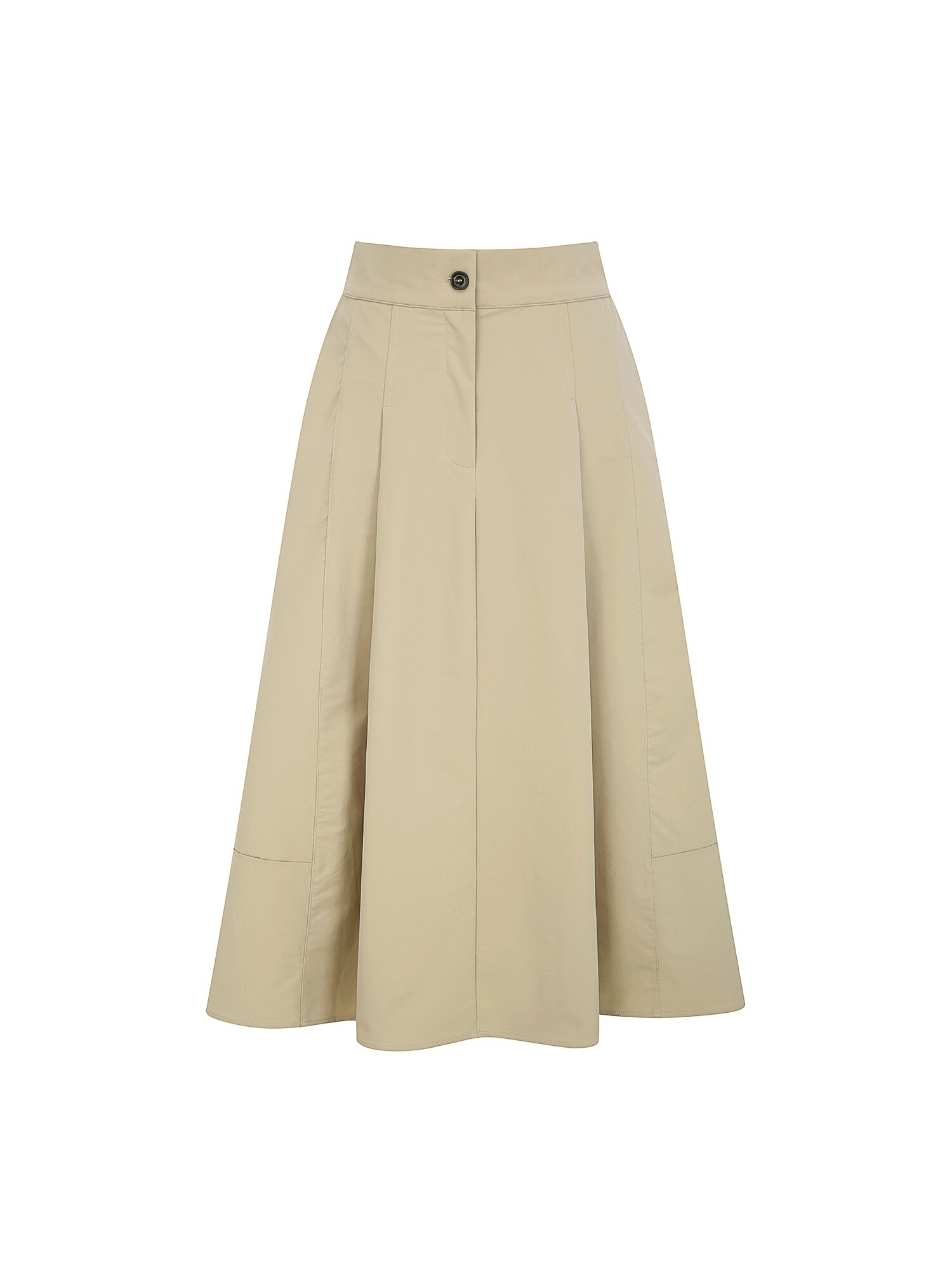 원턱 백 밴딩 플레어 스커트 (BEIGE)