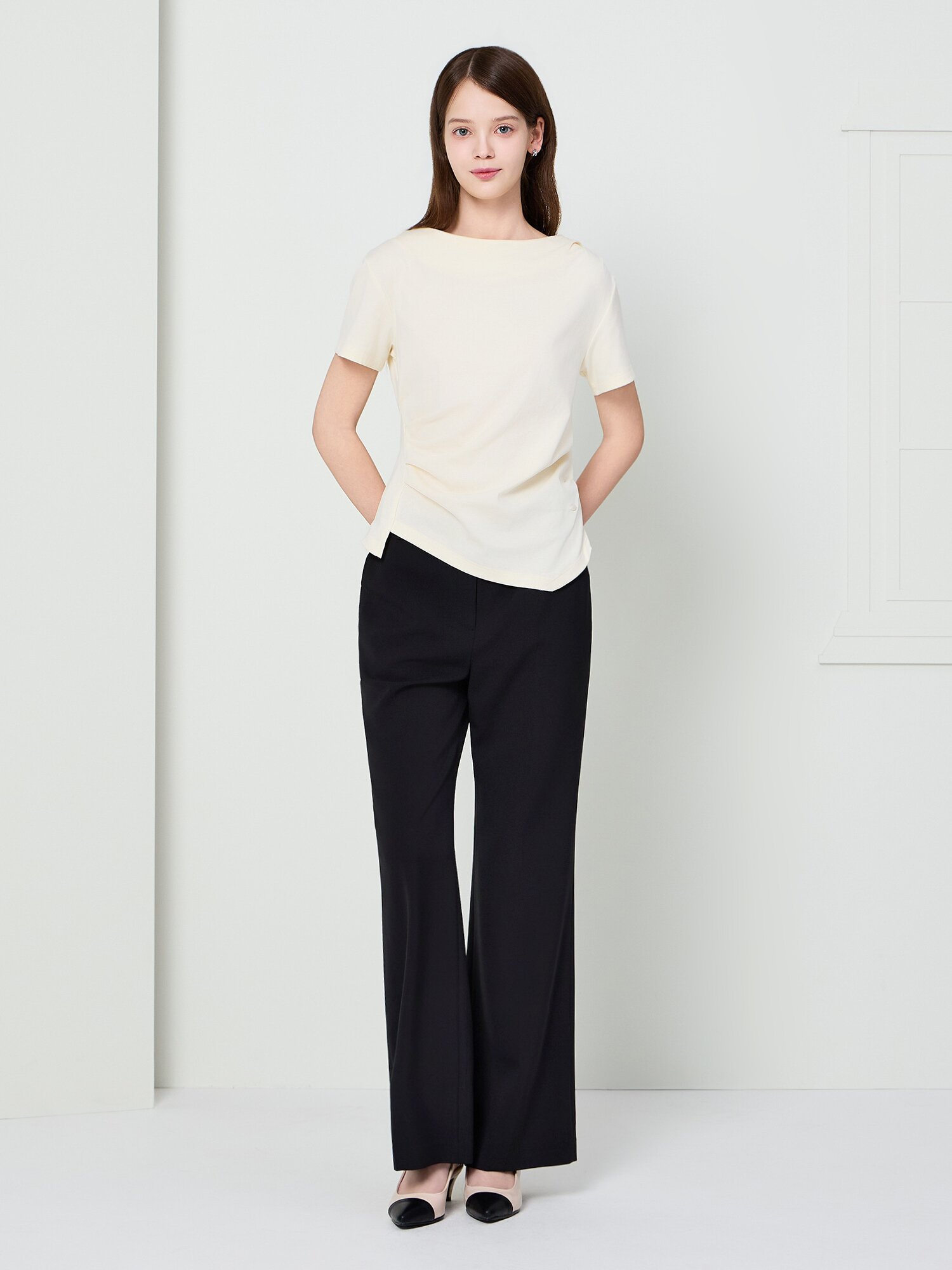 벨티드 와이드 일자핏 팬츠 (BLACK)