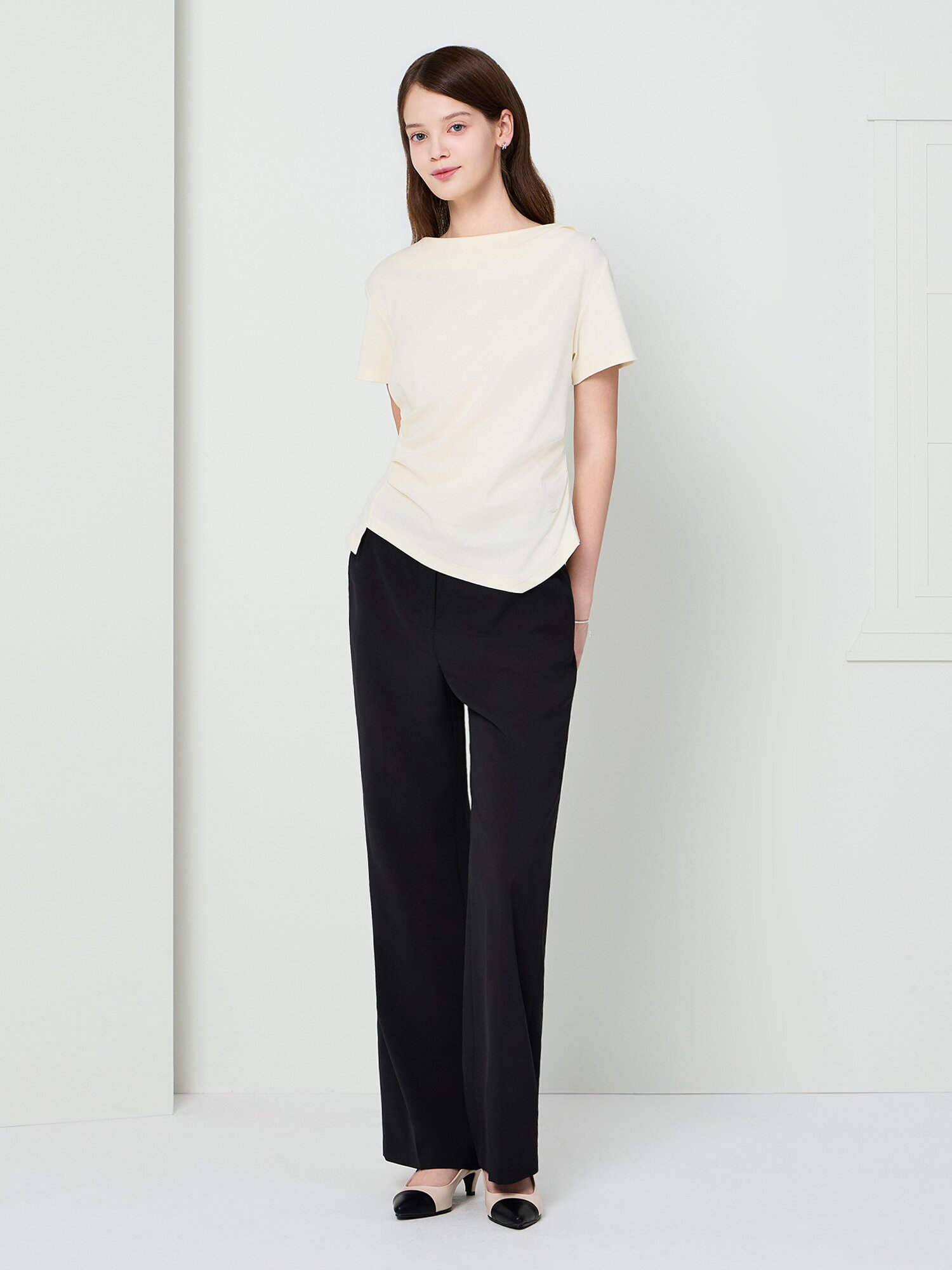 벨티드 와이드 일자핏 팬츠 (BLACK)