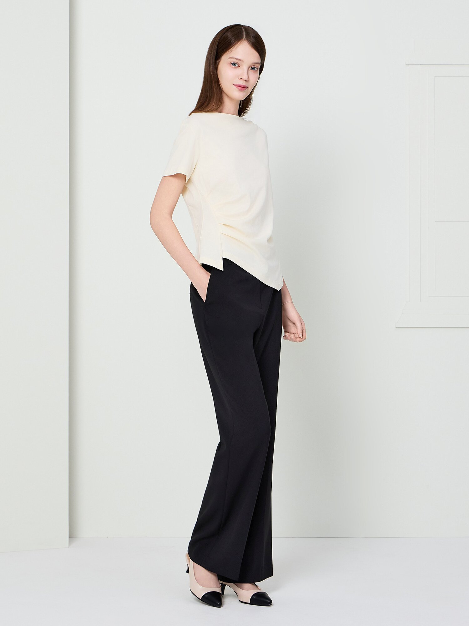 벨티드 와이드 일자핏 팬츠 (BLACK)