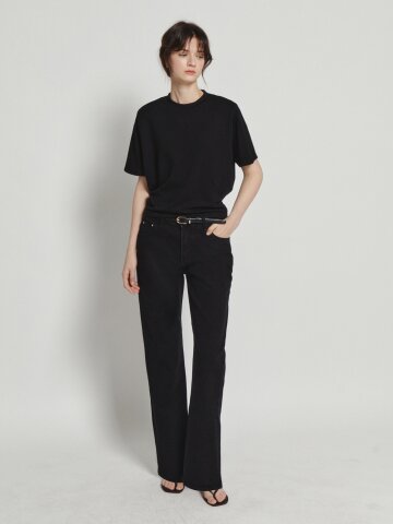 스판 자수 라운드넥 티셔츠 