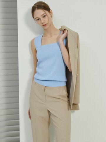 믹스 슬리브리스 스퀘어넥 니트 