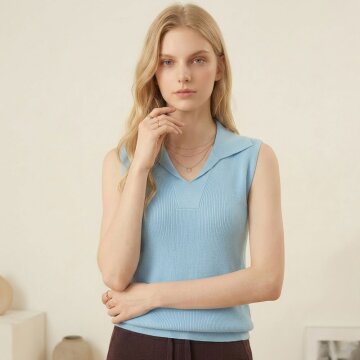 마리본 슬리브리스니트[스카이블루]