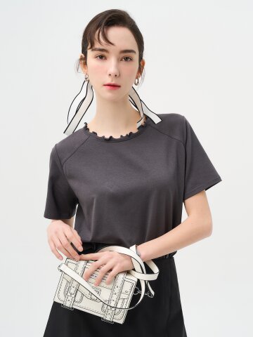 [페리 메라] 반팔 요크 쫀득 티셔츠 (차콜)