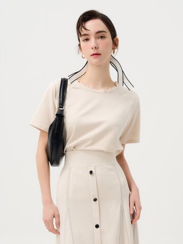 [페리 메라] 반팔 요크 쫀득 티셔츠 (베이지)