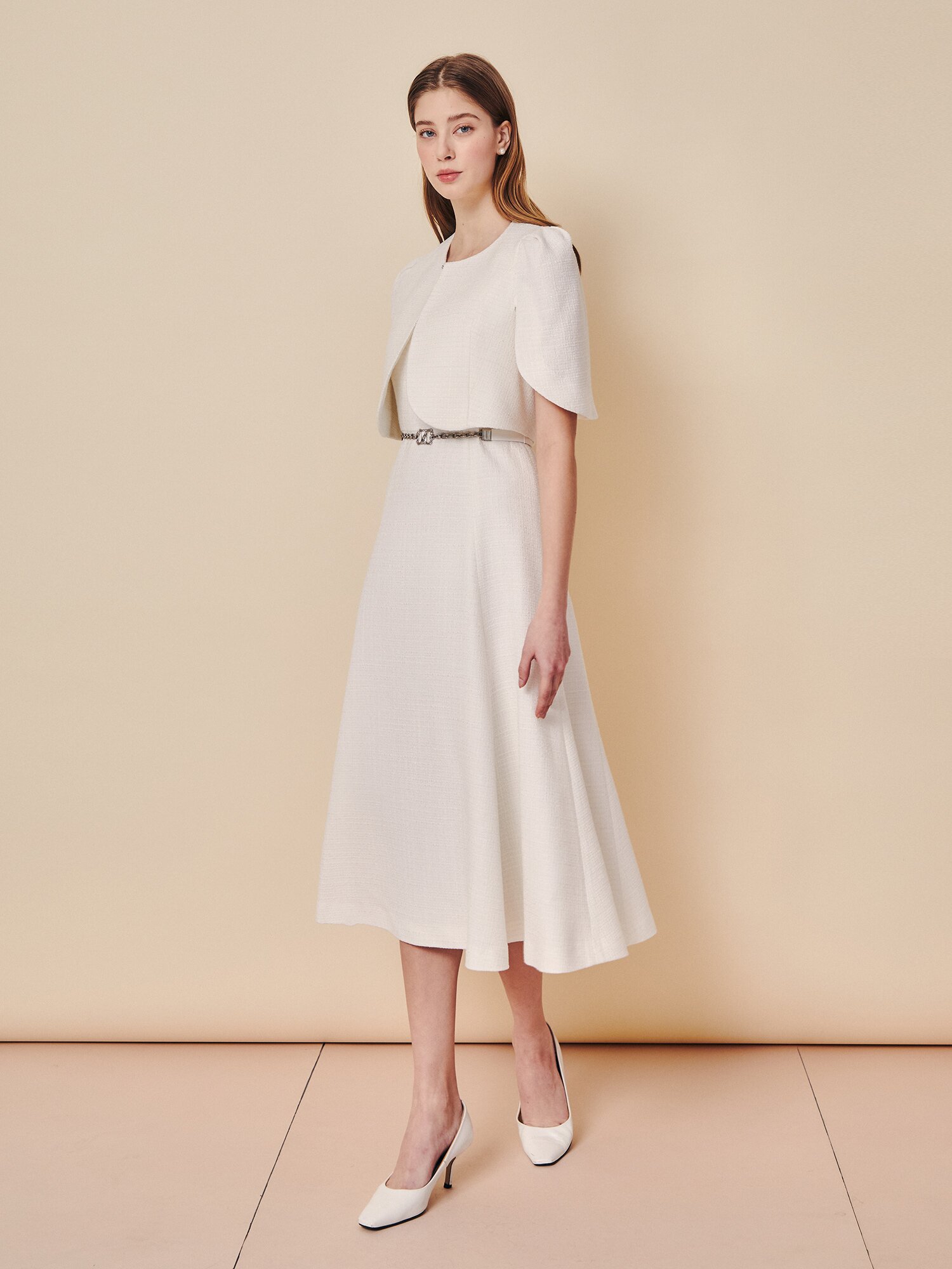 클래식 트위드 케이프 셋업 드레스 (IVORY)