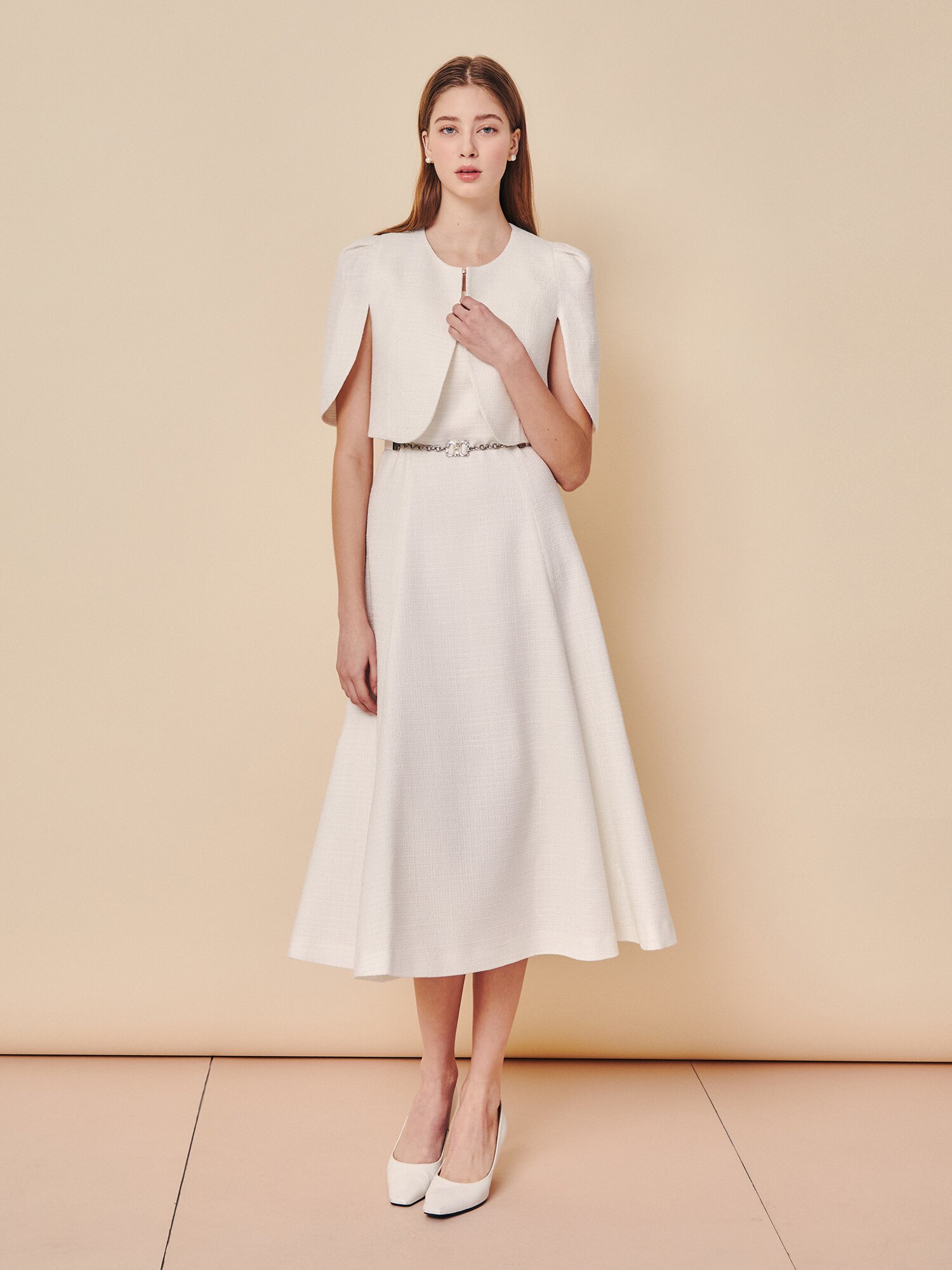 클래식 트위드 케이프 셋업 드레스 (IVORY)