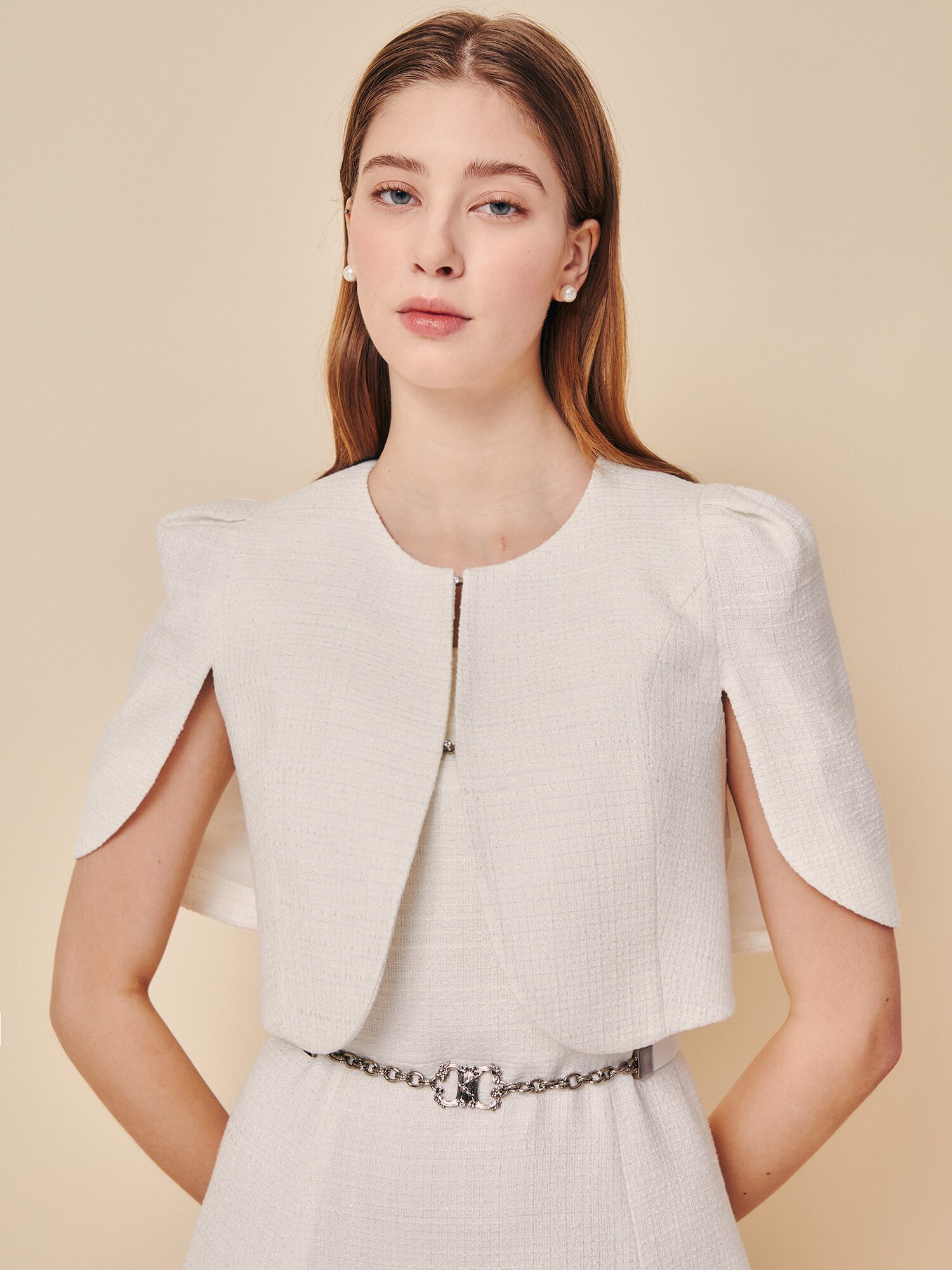 클래식 트위드 케이프 셋업 드레스 (IVORY)