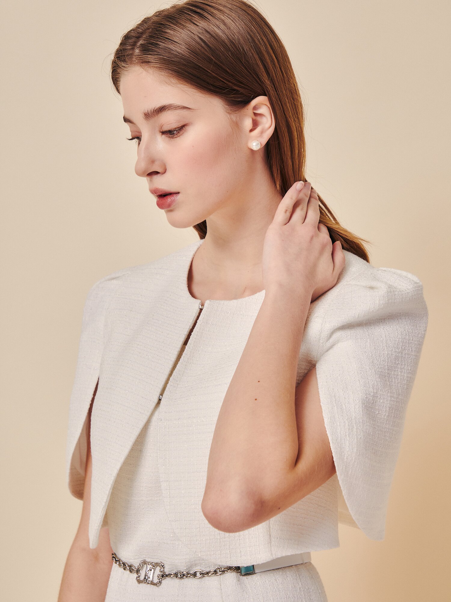 클래식 트위드 케이프 셋업 드레스 (IVORY)