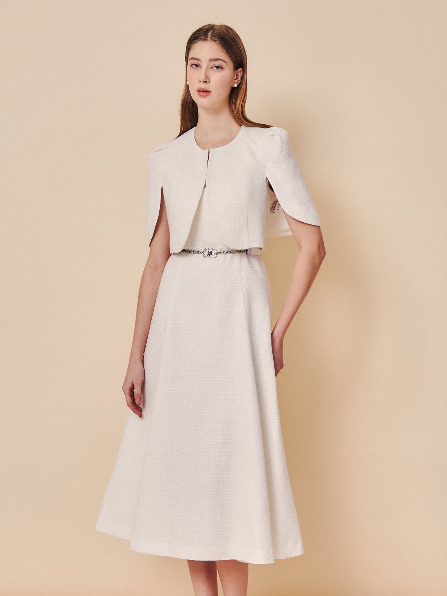 클래식 트위드 케이프 셋업 드레스 (IVORY)
