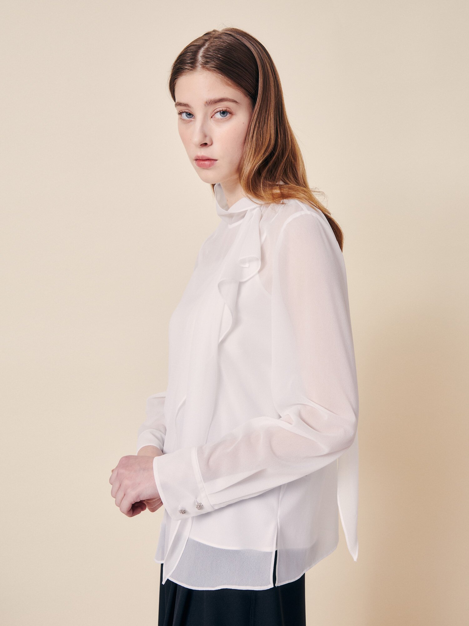 시어 페미닌 보우 타이 블라우스 (WHITE)