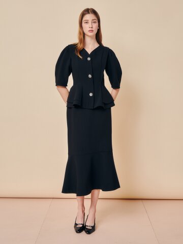 쿠튀르 컨투어 로우 컷 미디 스커트 