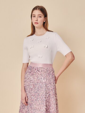 토널 리본 아플리케 니트 풀오버 