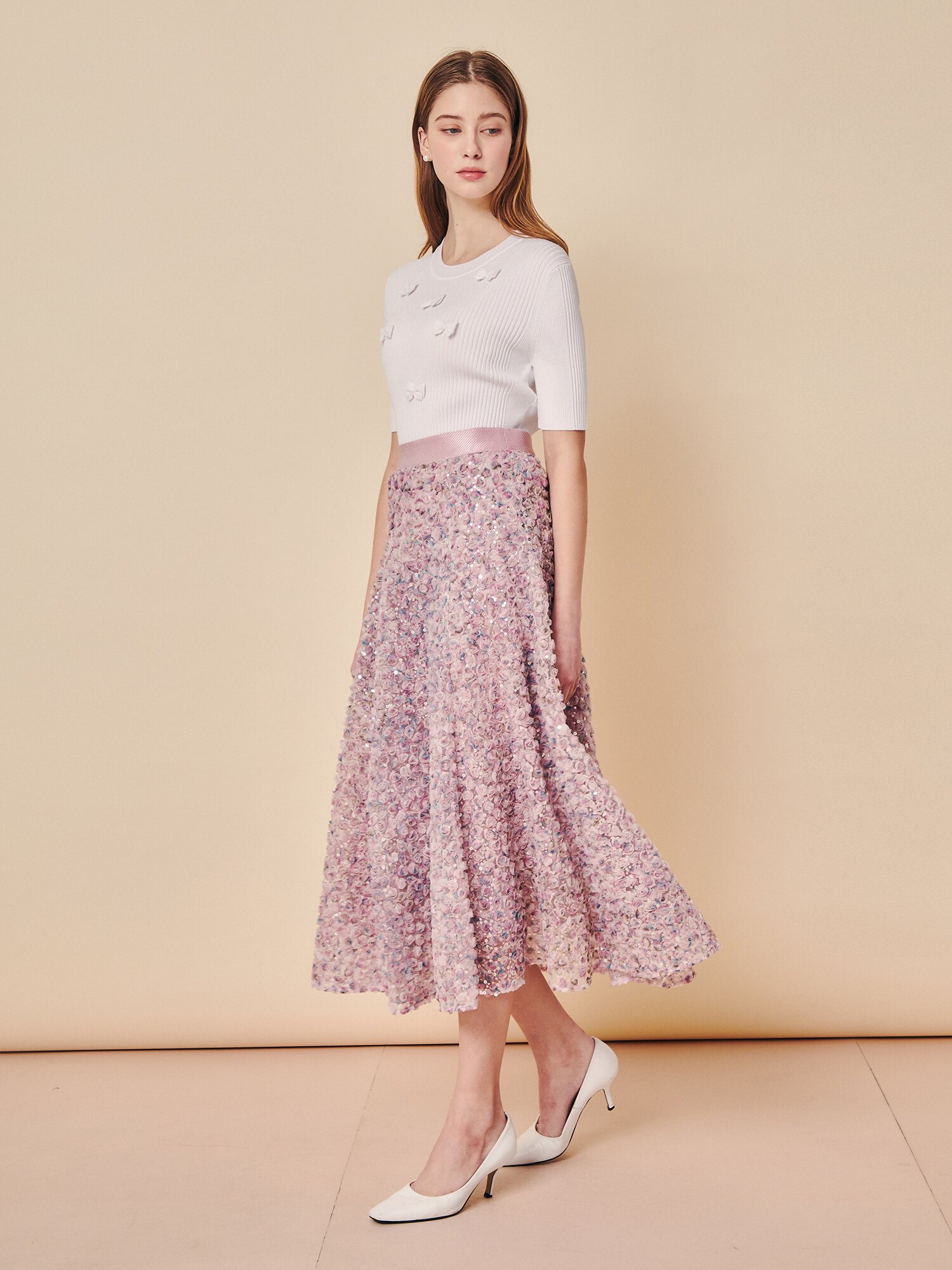 토널 리본 아플리케 니트 풀오버 (WHITE)