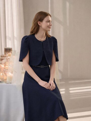 클래식 트위드 케이프 셋업 드레스 