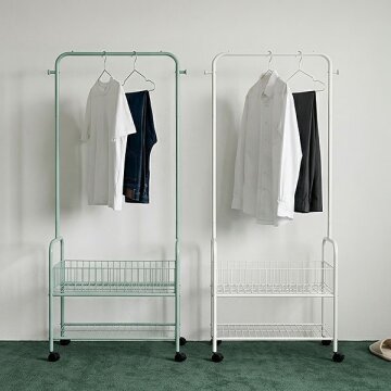 HICKIES 이동식 옷걸이 2단 수납 바구니 드레스룸 밸런스핏 철제 행거