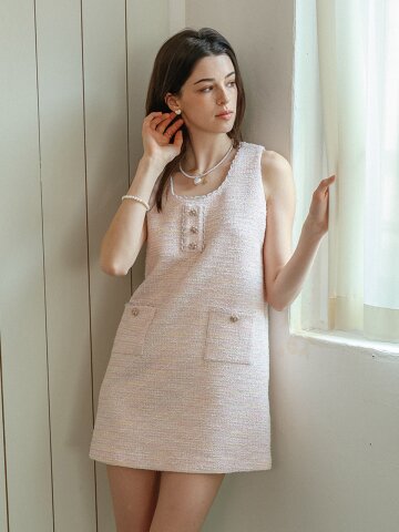 DD_Button sleeveless tweed mini dress_PINK