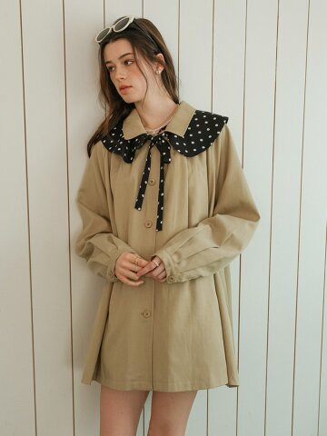DD_Polka dot collar ribbon detail jacket_BEIGE