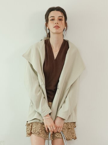 DD_Draped collar lightweight jacket_LIGHT BEIGE
