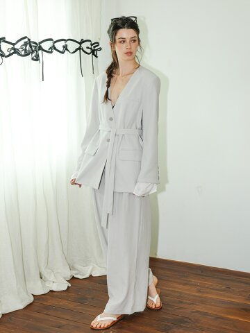 DD_Tailored jacket and wide leg pants set_LIGHT GRAY