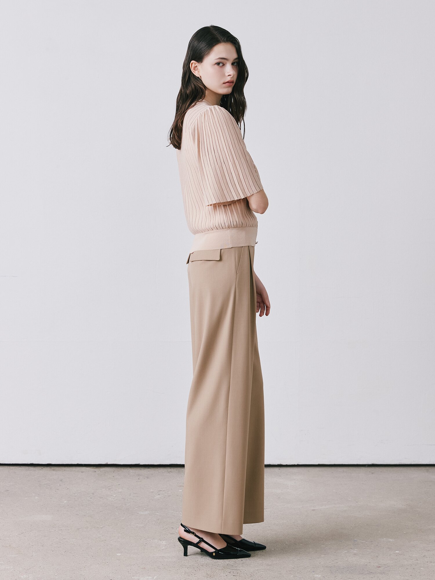 시스루 플리츠 벨 슬리브 가디건 (LIGHT BEIGE)