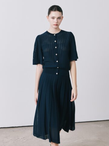 시스루 플리츠 벨 슬리브 가디건 