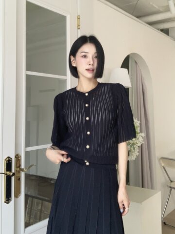 시스루 플리츠 벨 슬리브 가디건 