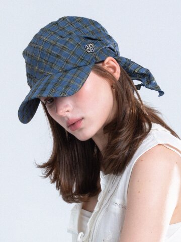 체크 코튼 스카프 볼캡_2color