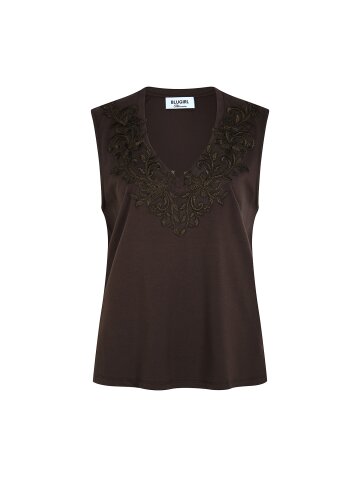 코튼 플라워 자수 브이넥 티셔츠 