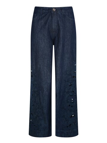 플라워 컷아웃 와이드 데님 팬츠 