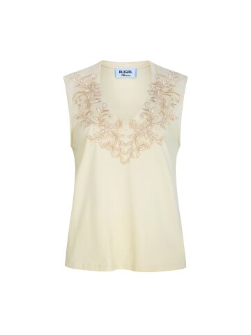 코튼 플라워 자수 브이넥 티셔츠 