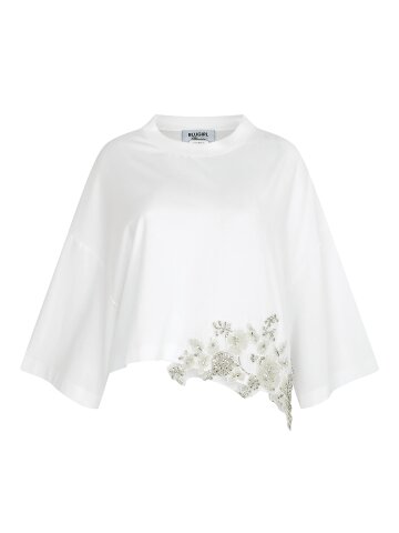 코튼 플라워 비딩 크롭 티셔츠 