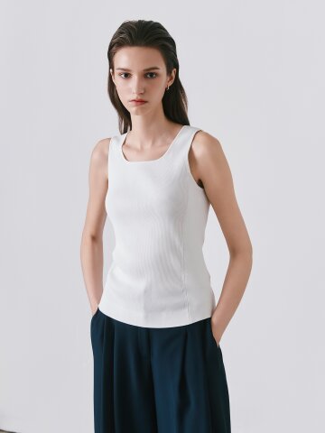 골지 믹스 슬리브리스 니트 