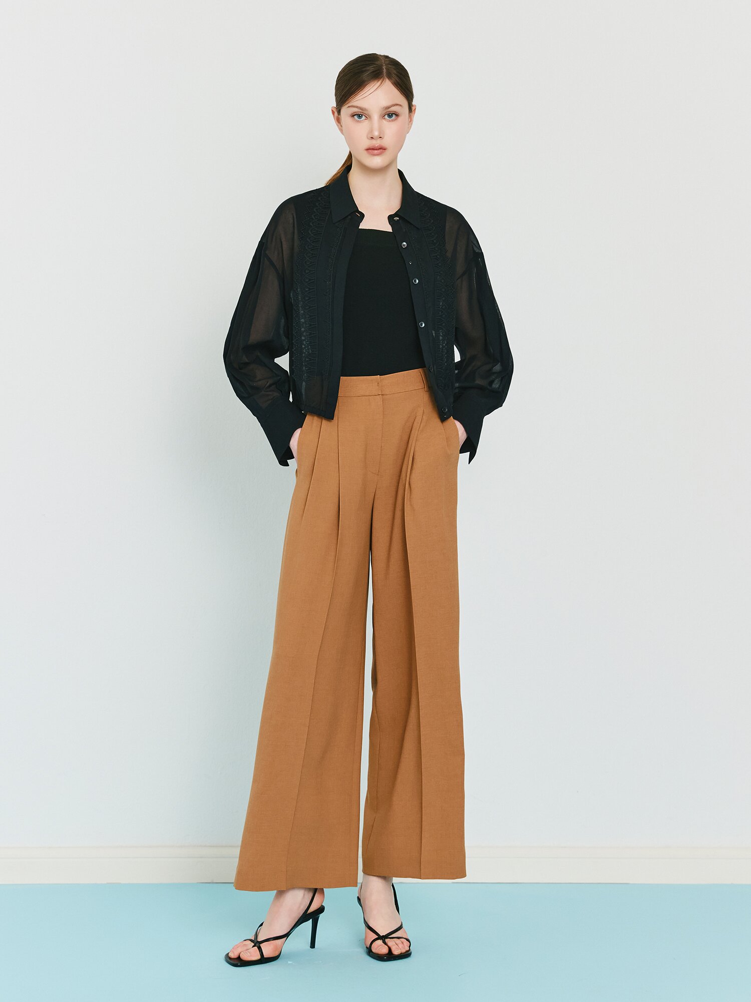 모던 투턱 와이드 팬츠 (CAMEL)