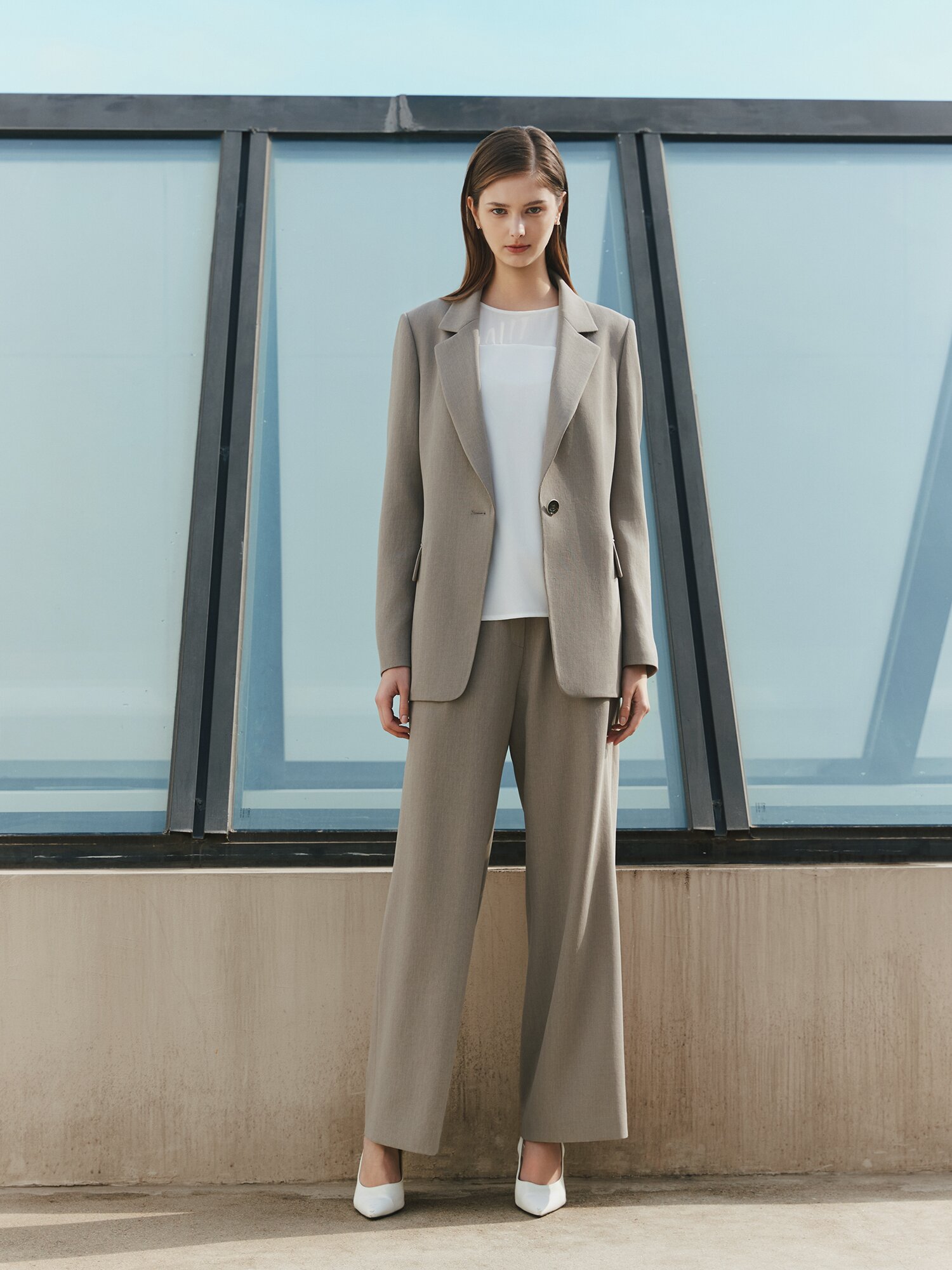 모던 원턱 와이드 일자핏 팬츠 (KHAKI BEIGE)