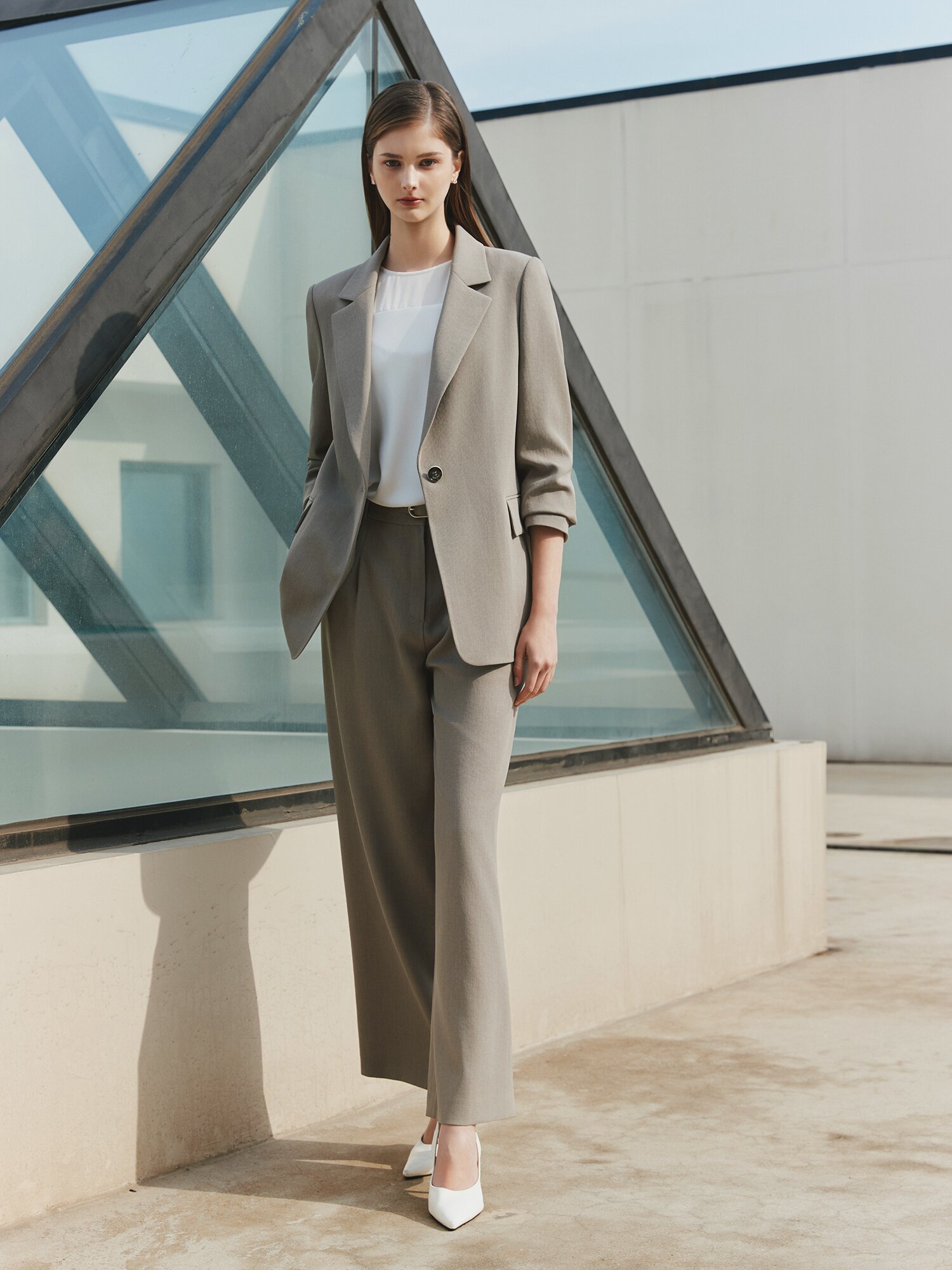 모던 원턱 와이드 일자핏 팬츠 (KHAKI BEIGE)