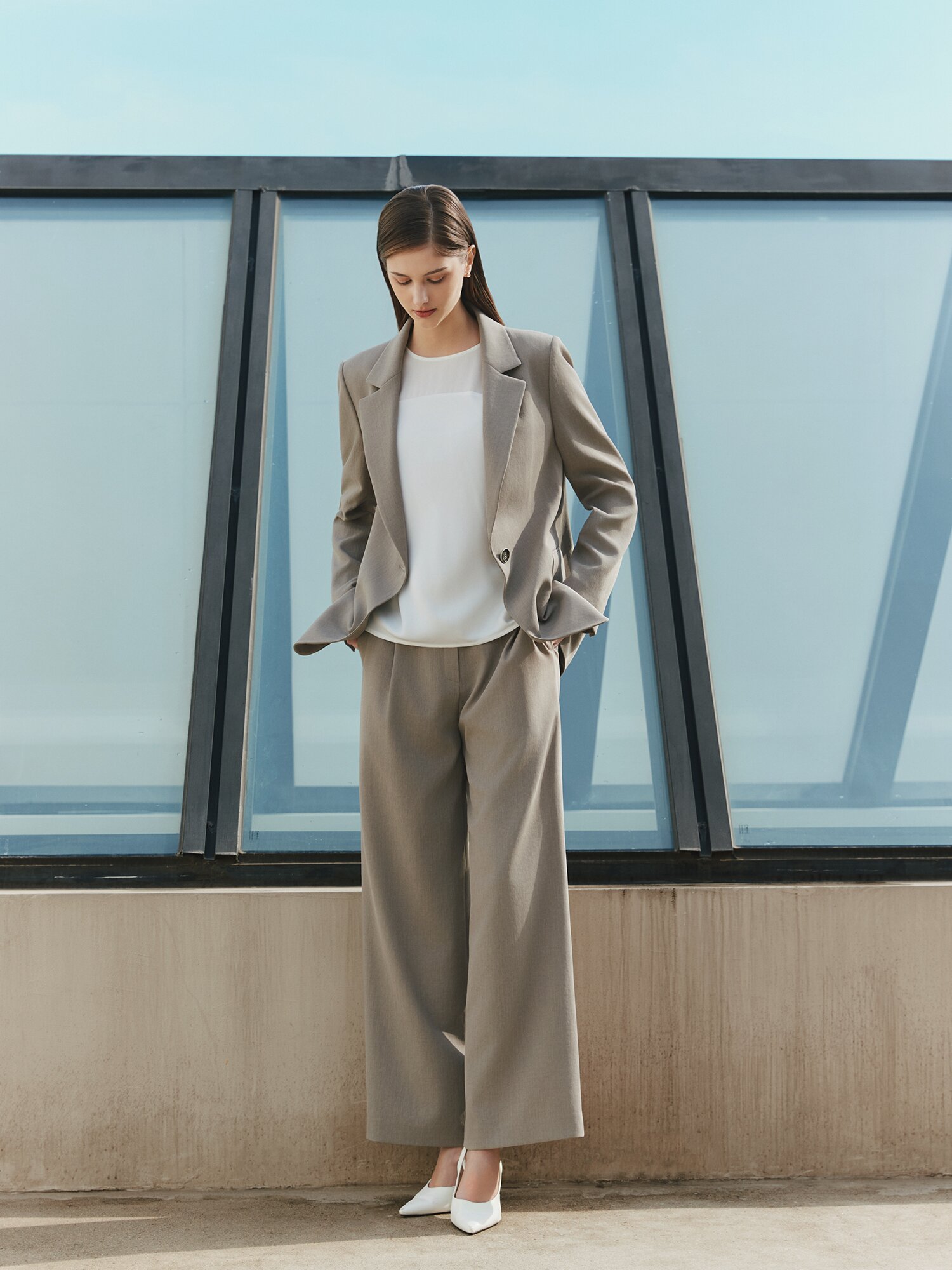 모던 원턱 와이드 일자핏 팬츠 (KHAKI BEIGE)