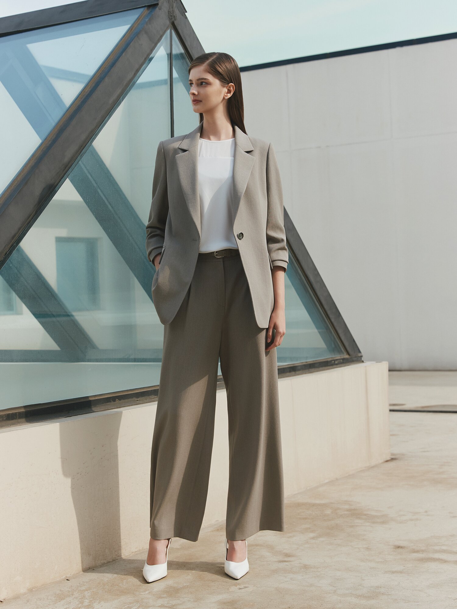 모던 원턱 와이드 일자핏 팬츠 (KHAKI BEIGE)