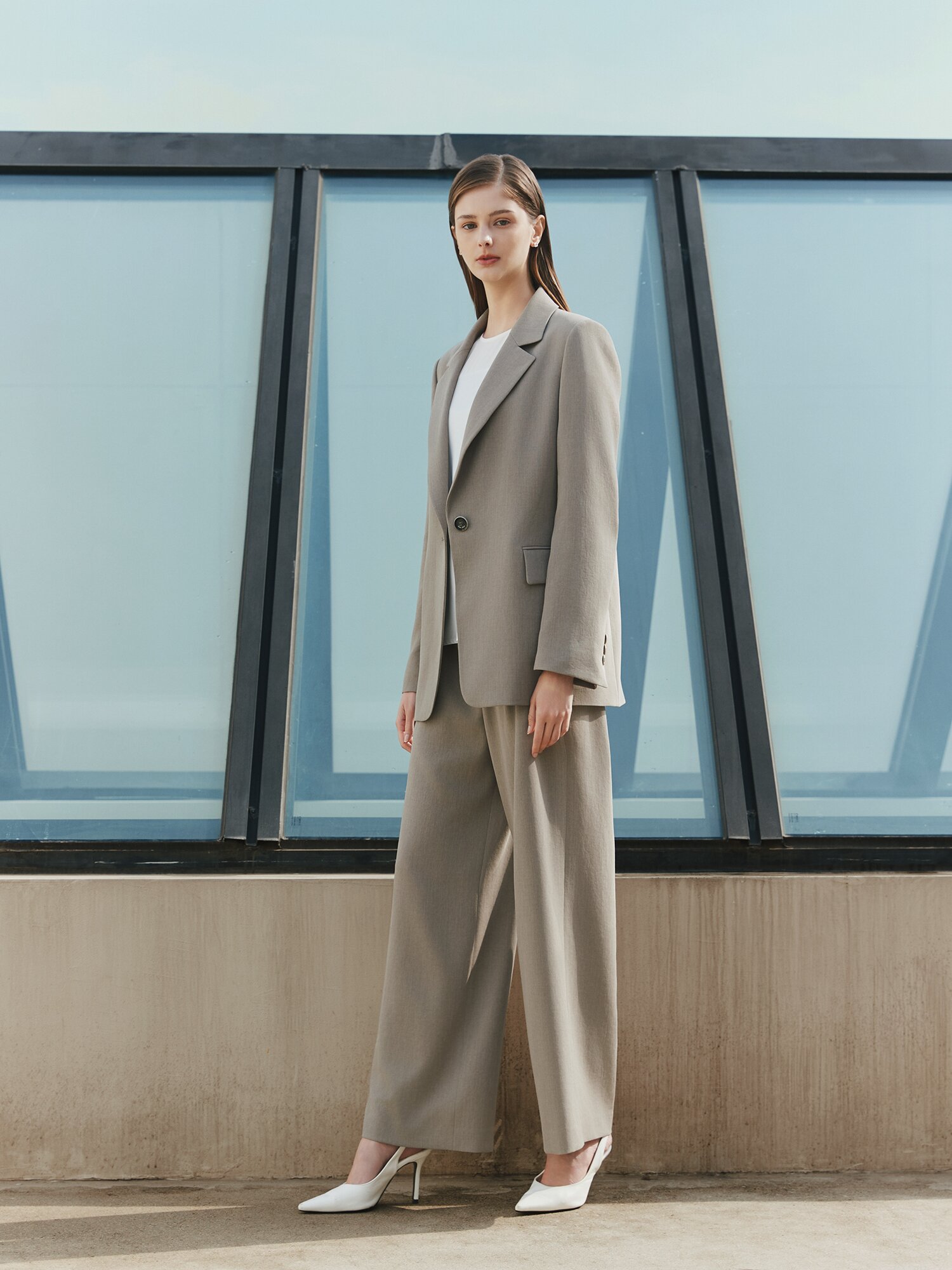 모던 원턱 와이드 일자핏 팬츠 (KHAKI BEIGE)