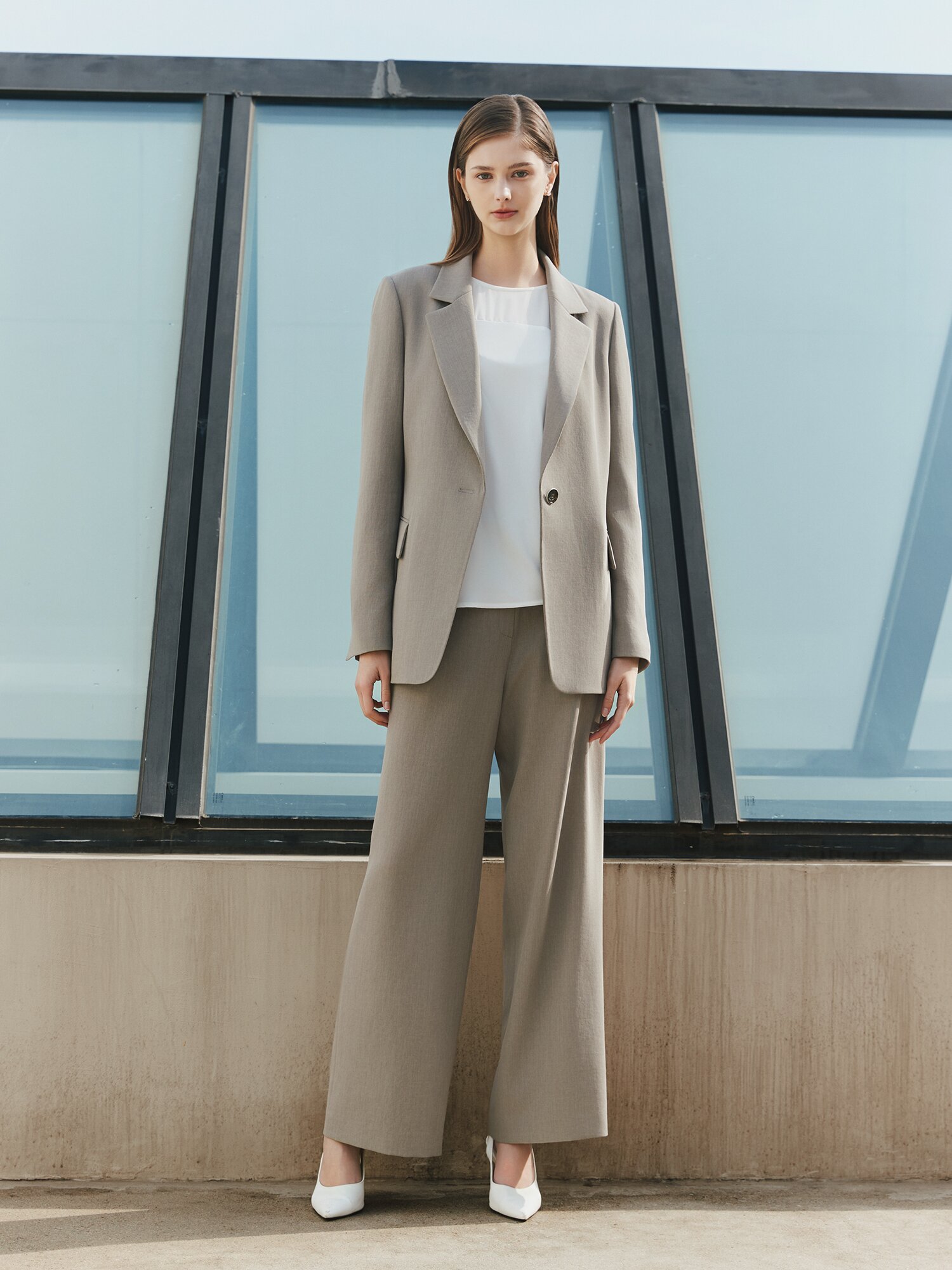 모던 원턱 와이드 일자핏 팬츠 (KHAKI BEIGE)