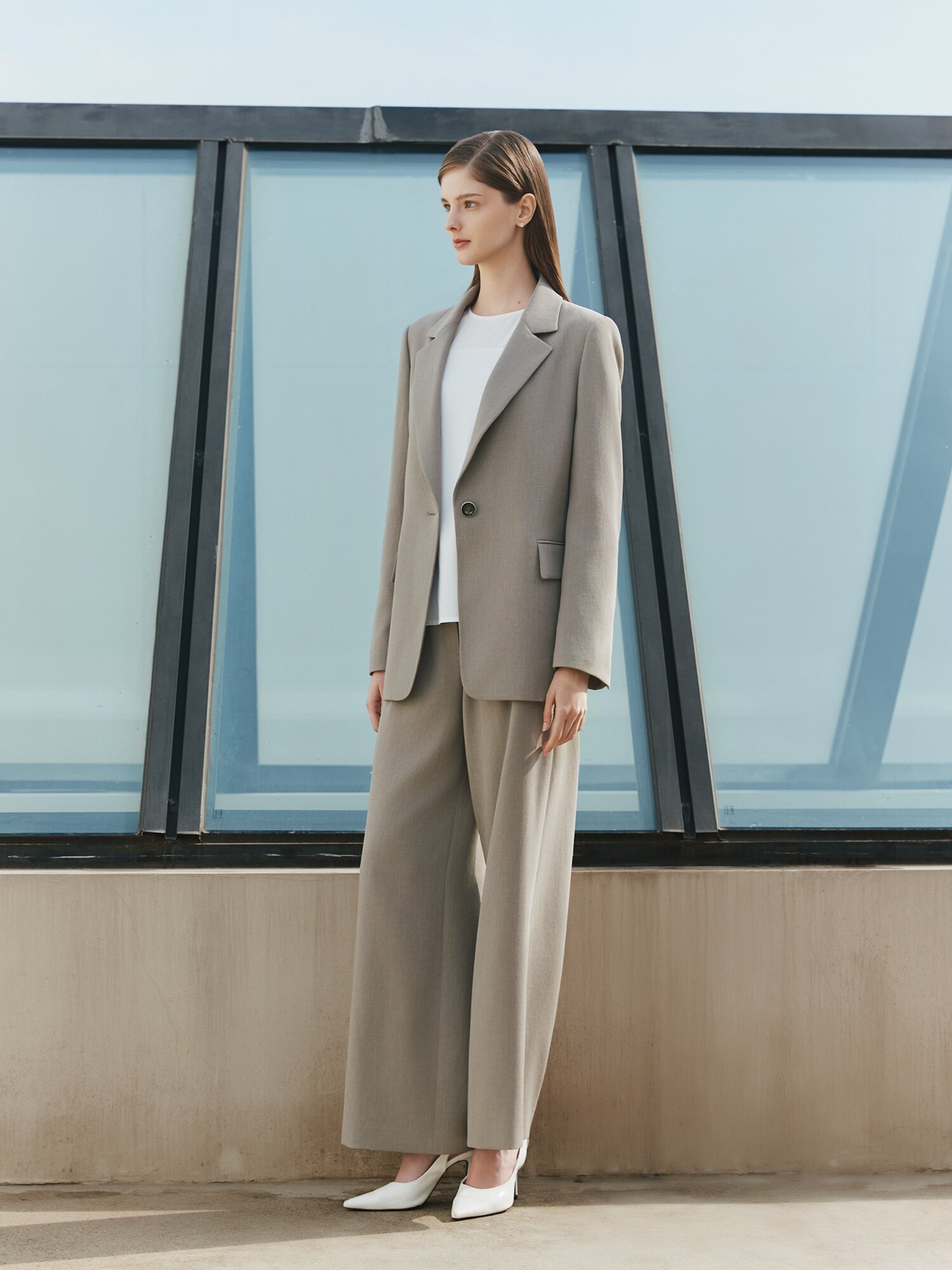 모던 원턱 와이드 일자핏 팬츠 (KHAKI BEIGE)