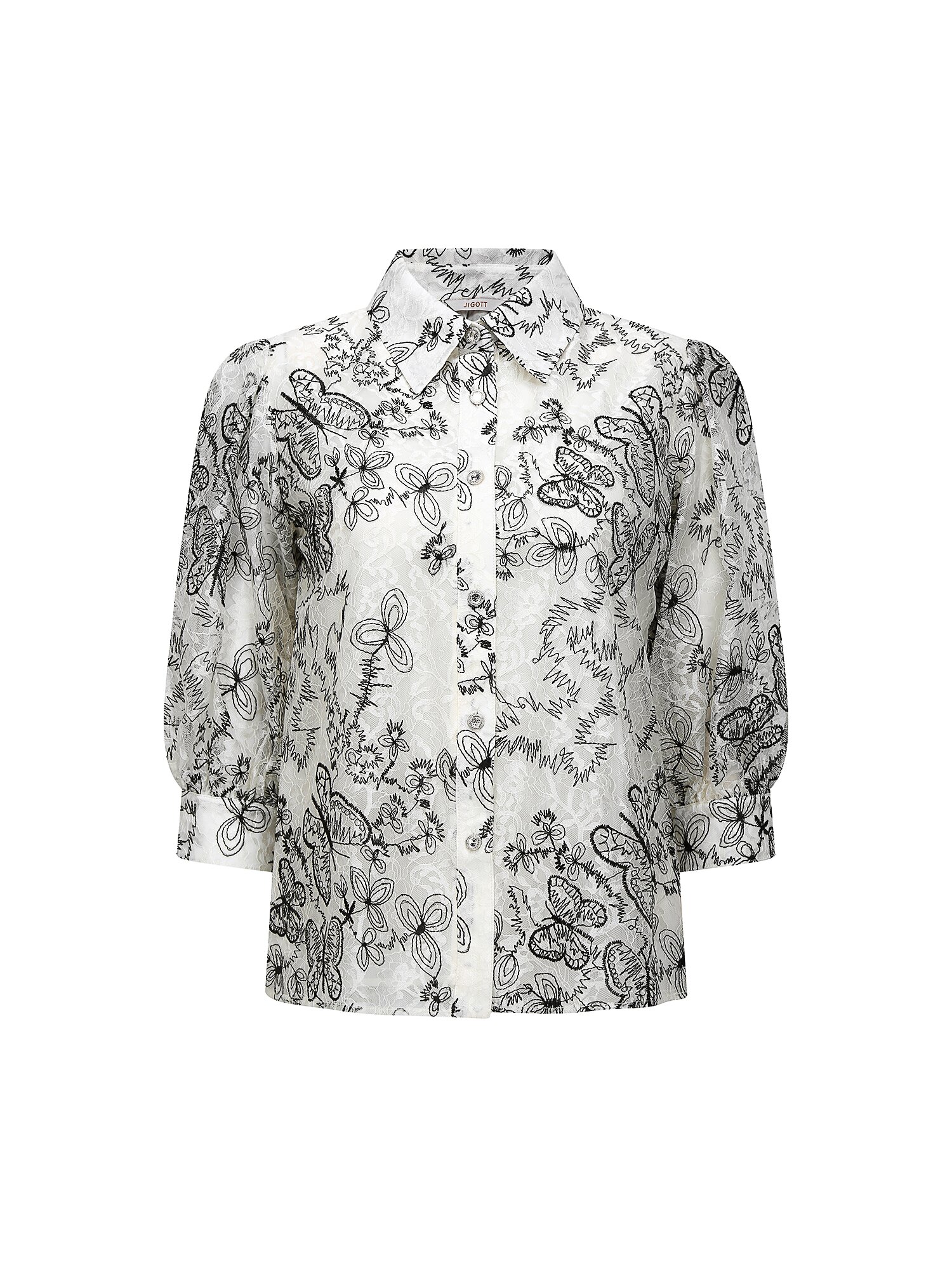 레이스 볼륨 슬리브 블라우스 (IVORY)